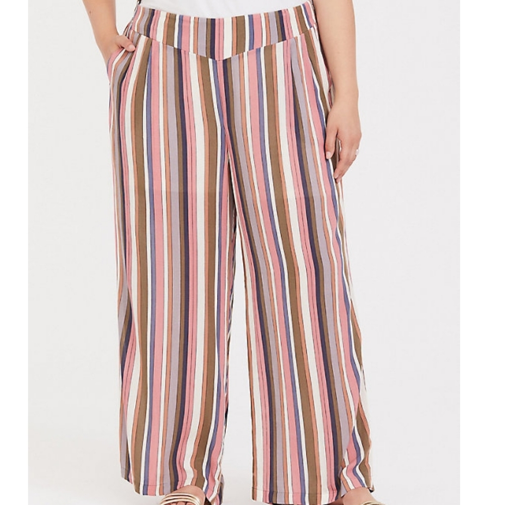 MULTI STRIPE GAUZE WIDE LEG PANT